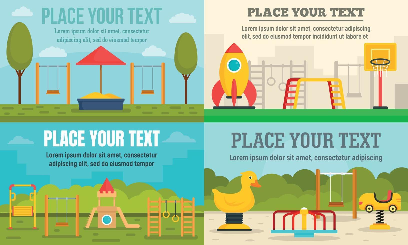 Kid playground banner set, flat style vector