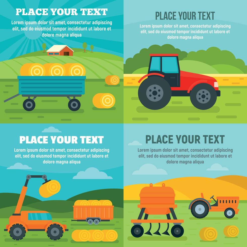 Agricultural machines banner set, flat style vector