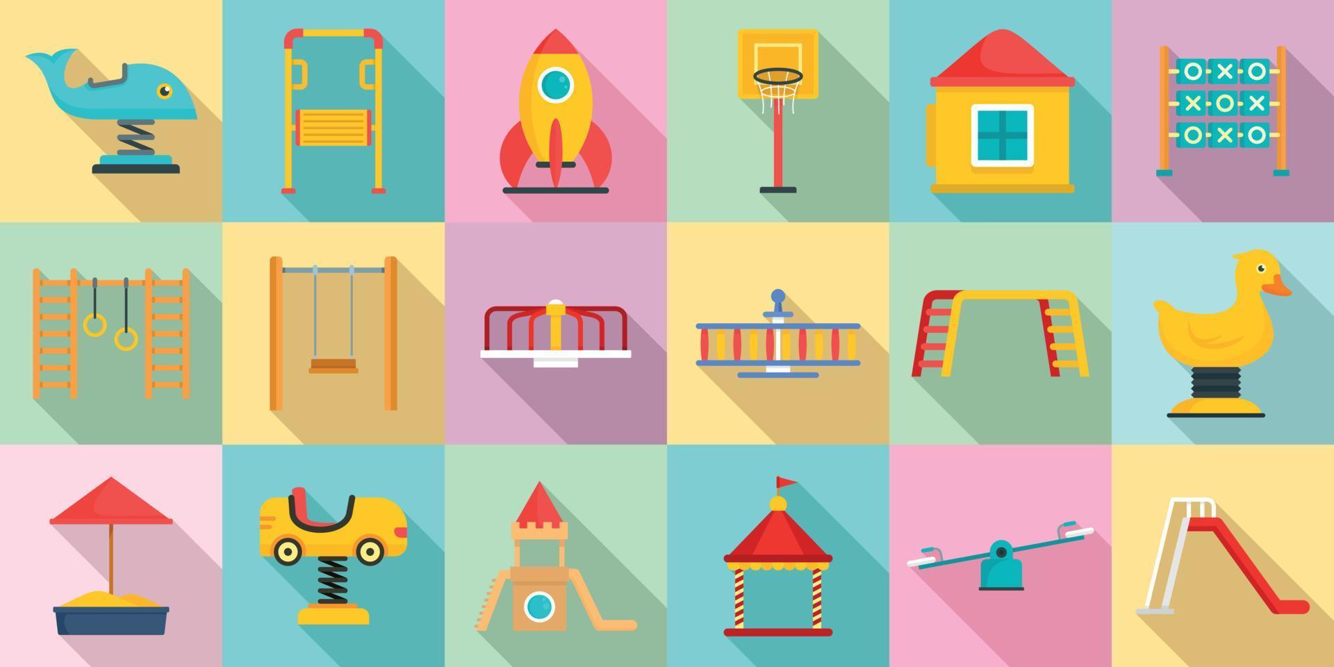 Kid playground icon set, flat style vector