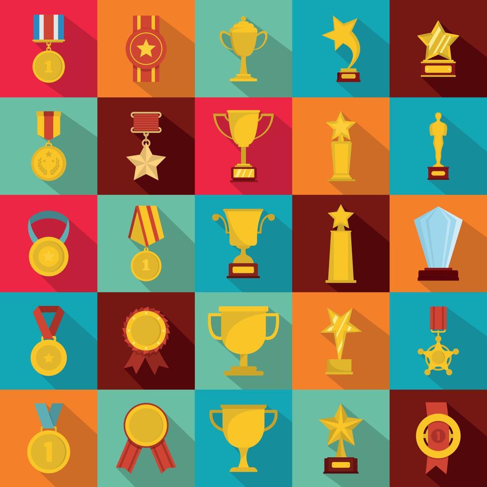 Medal award icon set, flat style vector