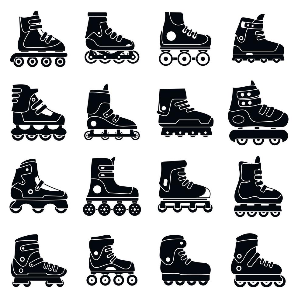 Fitness inline skates icons set, simple style vector