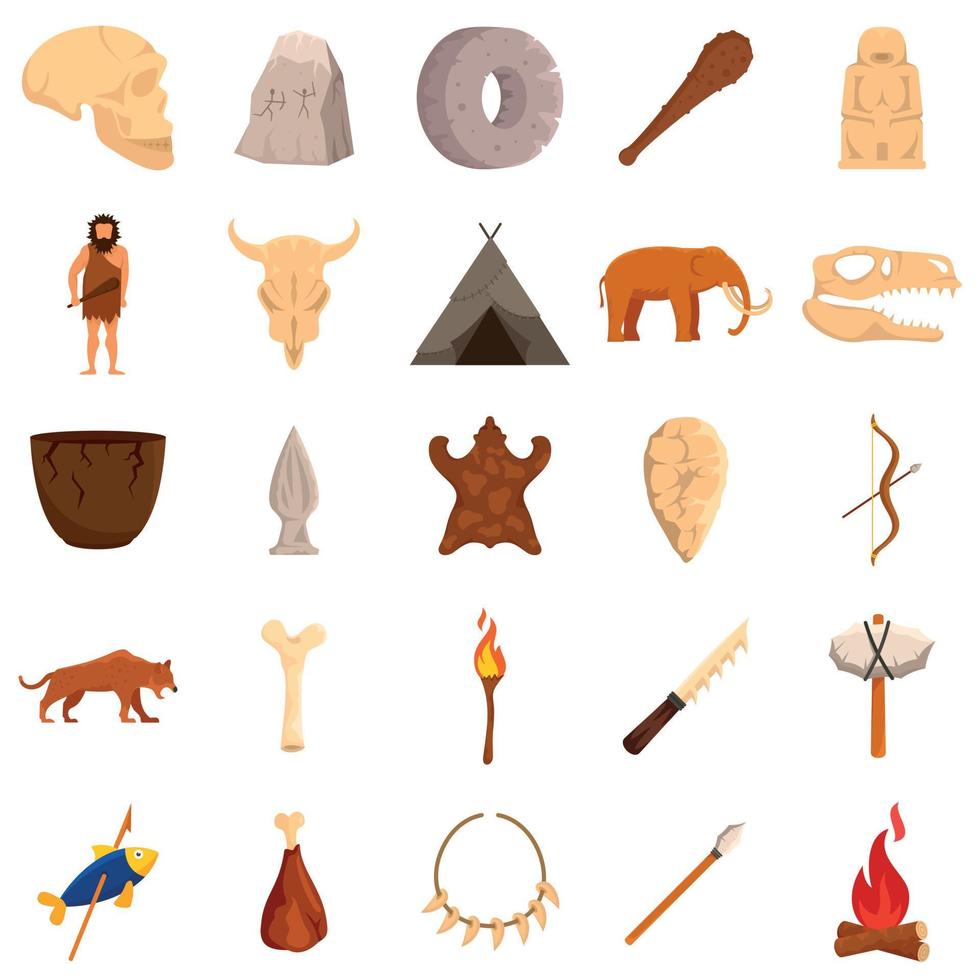 Stone age icons set, flat style vector