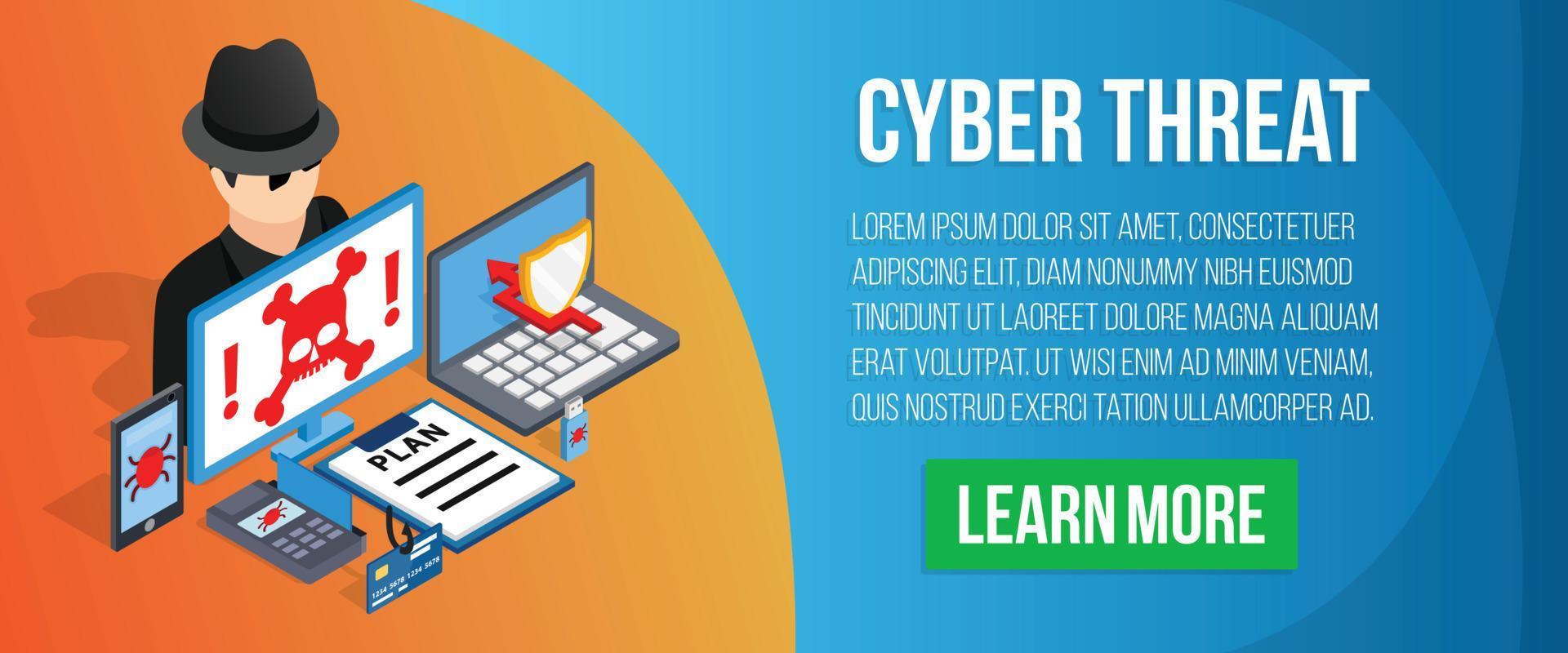Cyber threat concept banner, isometric style vector