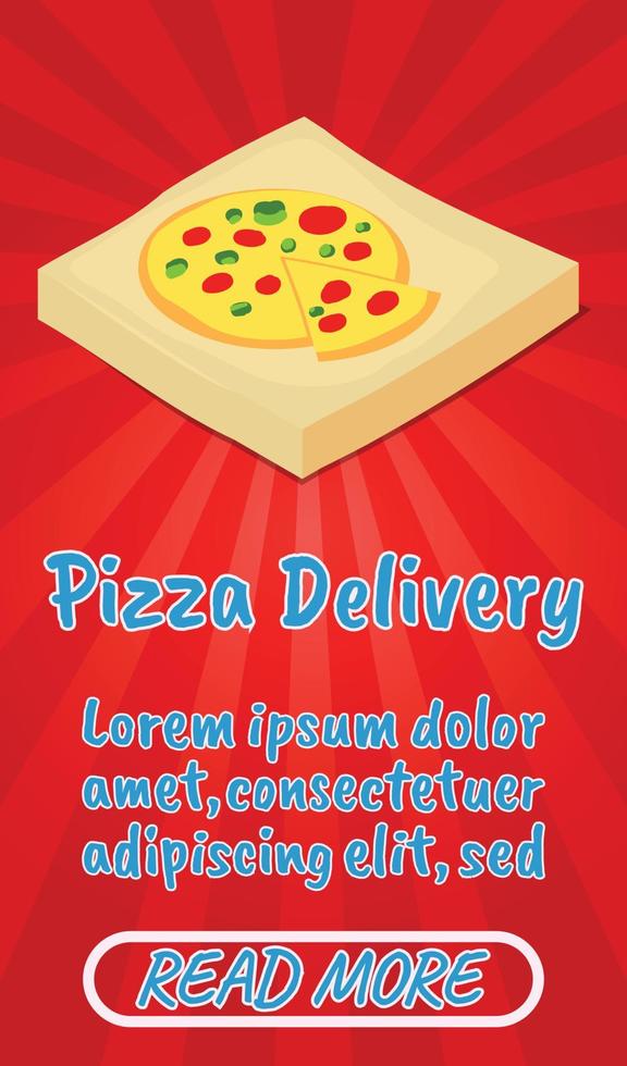 Pizza delivery concept banner, comics isometric style vector