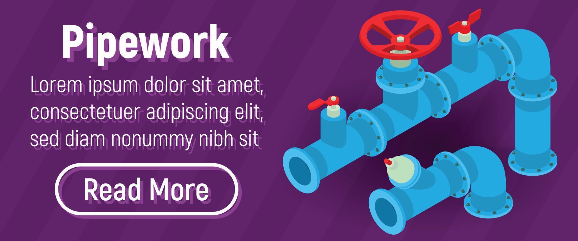 Pipework concept banner, comics isometric style vector