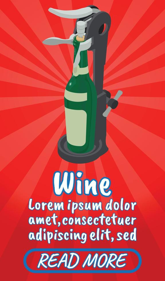 Wine concept banner, comics isometric style vector