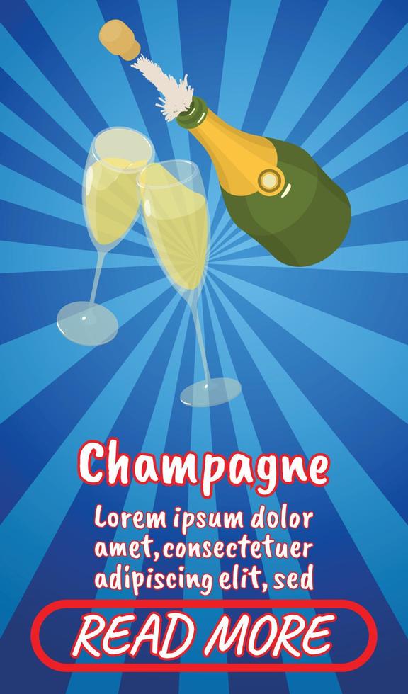 Champagne concept banner, comics isometric style vector