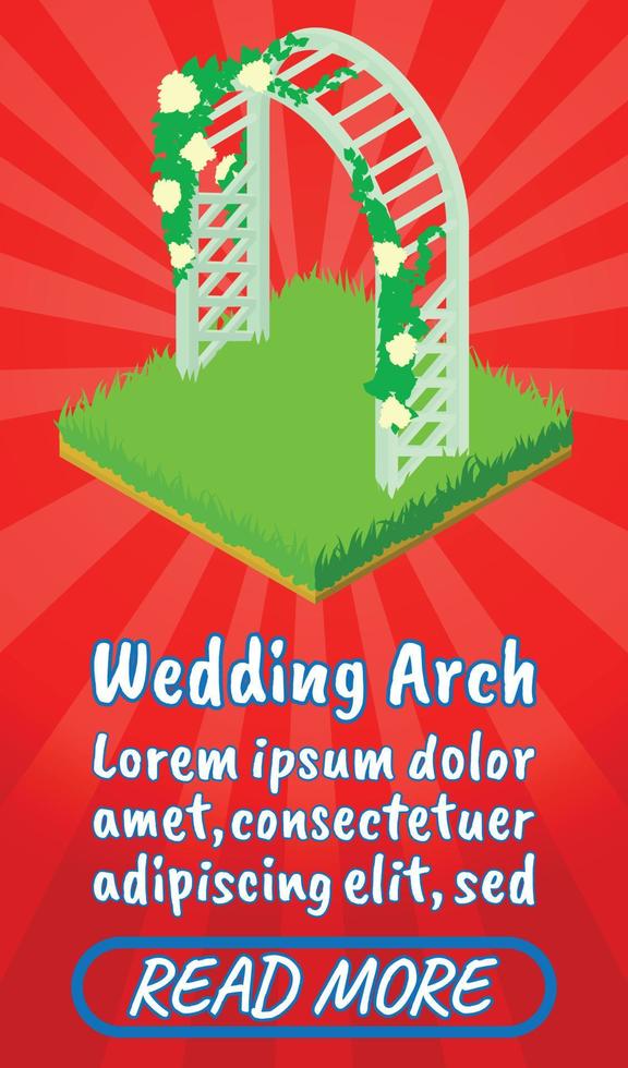 Wedding arch concept banner, comics isometric style vector