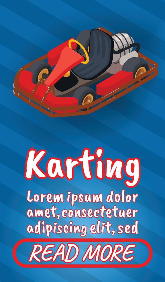 Karting concept banner, comics isometric style vector