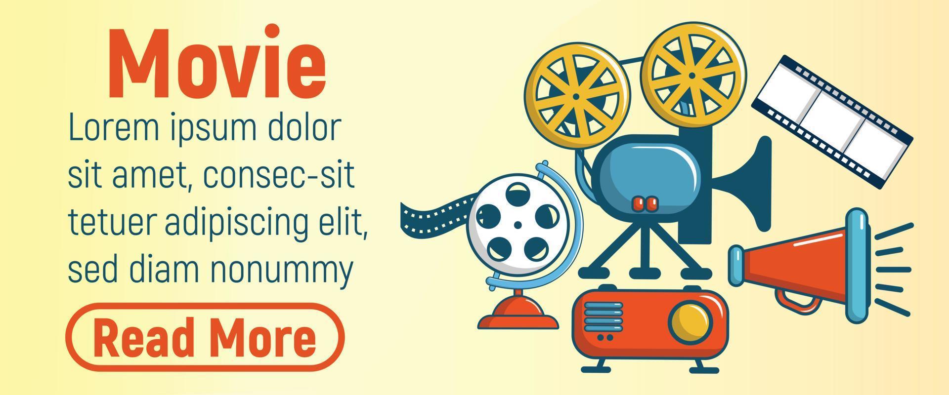 Movie concept banner, cartoon style vector