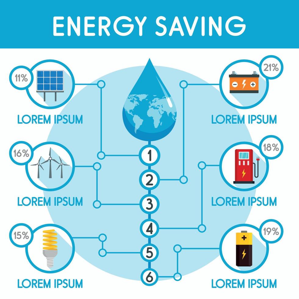 infografía de ahorro de energía, estilo plano vector