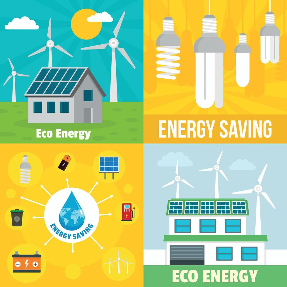Eco energy banner set, flat style vector
