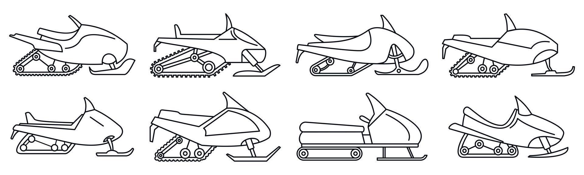 Mountain snowmobile icon set, outline style vector