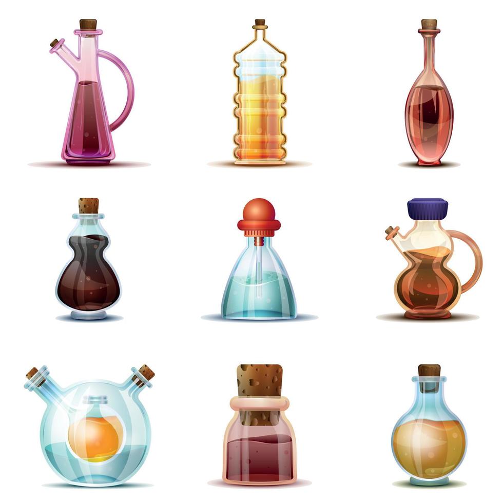 Vinegar icon set, cartoon style vector