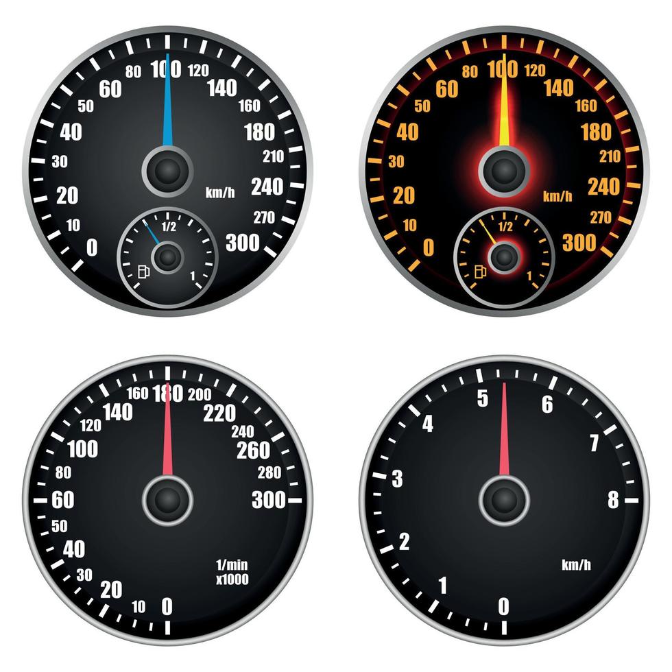 Speedometer indicator mockup set, realistic style vector