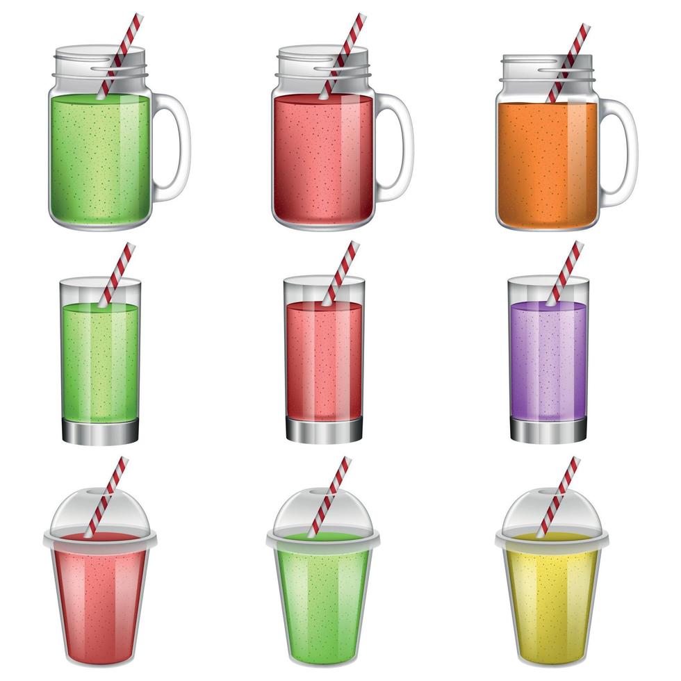 Smoothie fruit juice icons set, realistic style vector