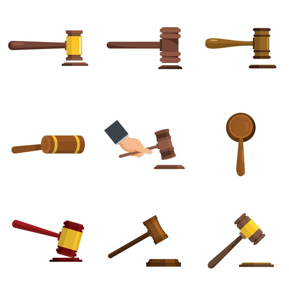 Judge hammer icons set vector isolated