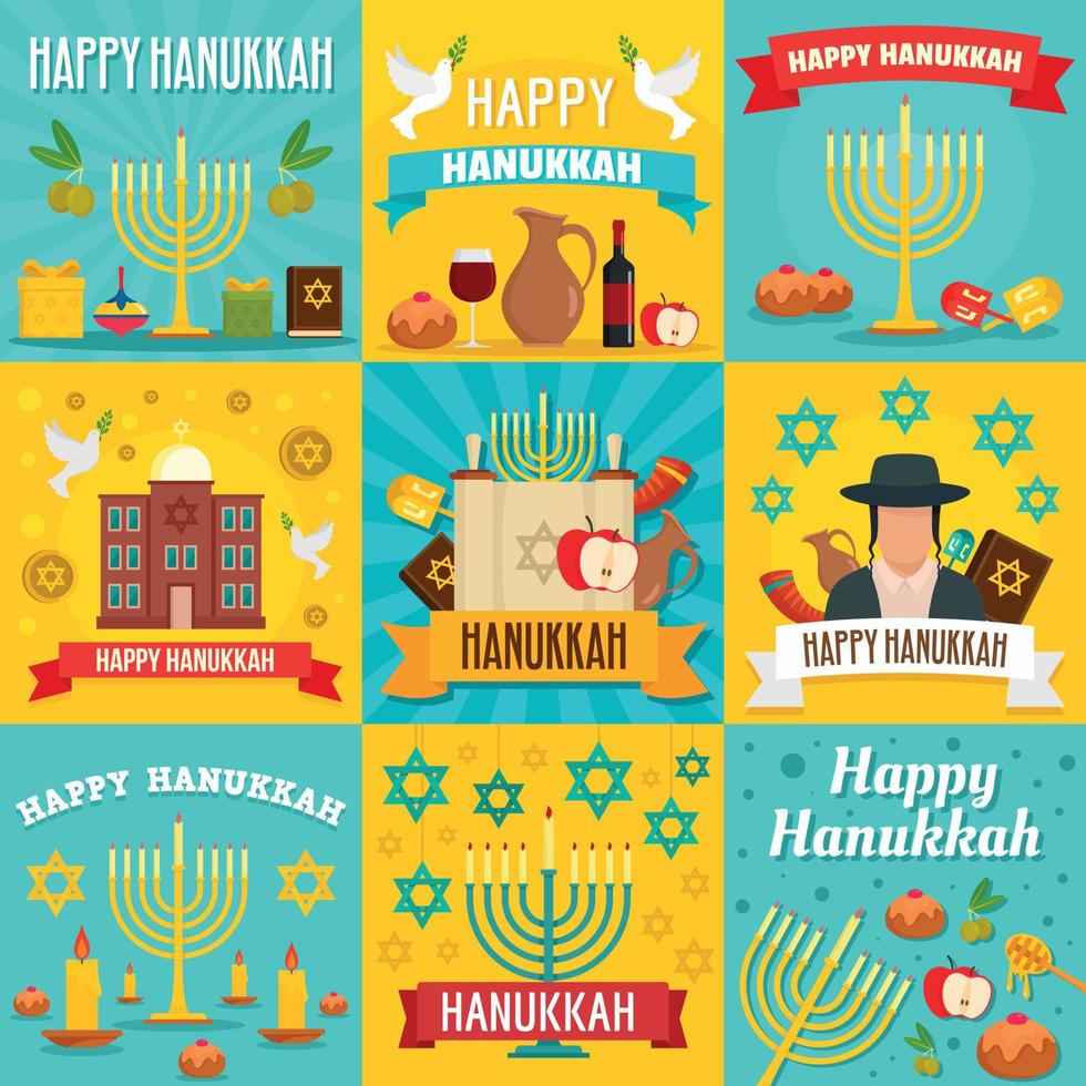 Hanukkah banner set, flat style vector
