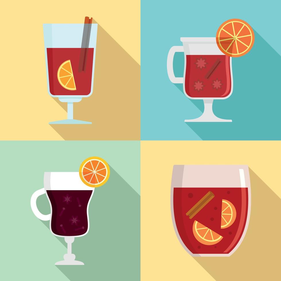 Mulled wine icon set, flat style vector
