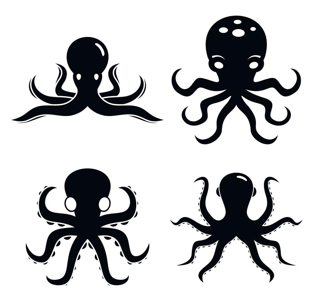 Octopus icons set, simple style vector