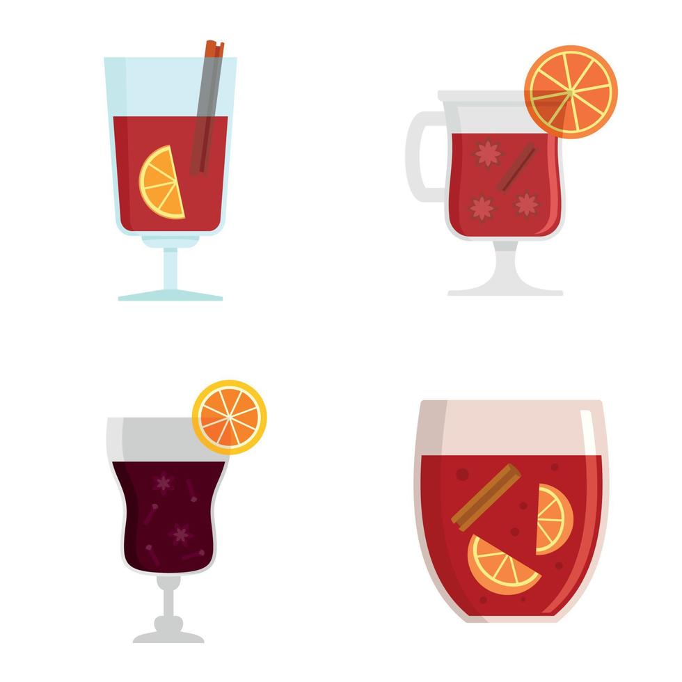 Mulled wine icon set, flat style vector