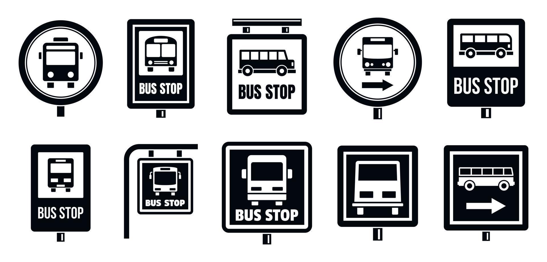 conjunto de iconos de señal de parada de autobús, estilo simple vector
