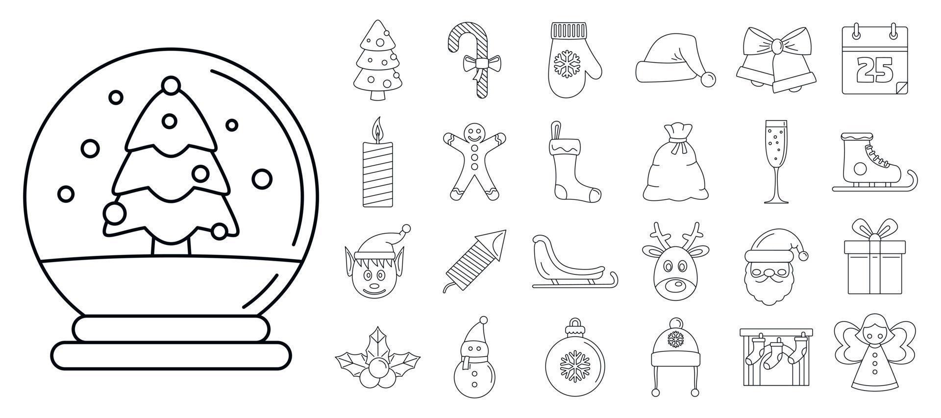 Christmas holiday icon set, outline style vector