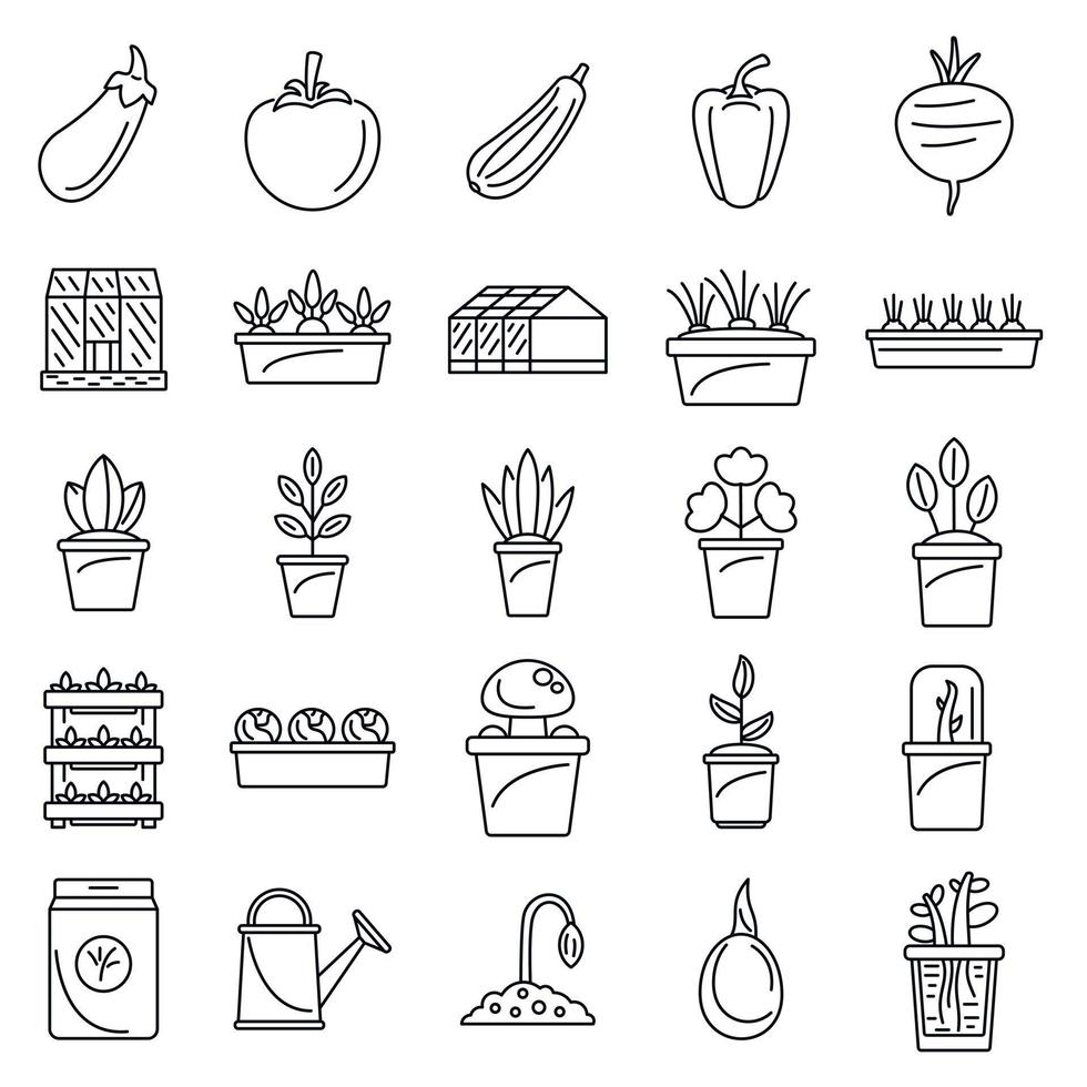 Greenhouse plant icon set, outline style vector