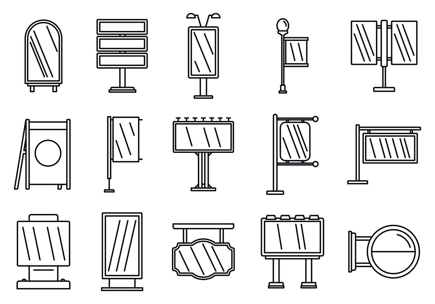 conjunto de iconos de construcción de publicidad exterior, estilo de esquema vector