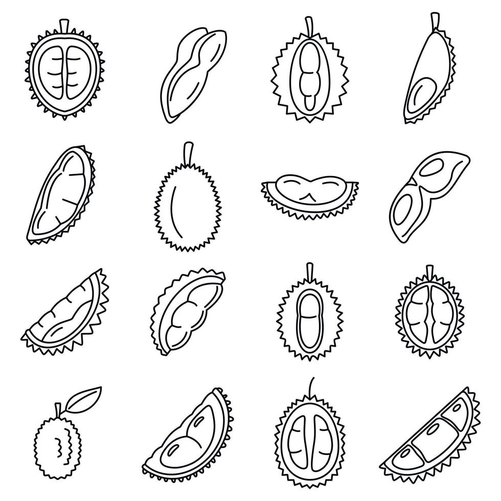 Durian fruit icons set, outline style vector