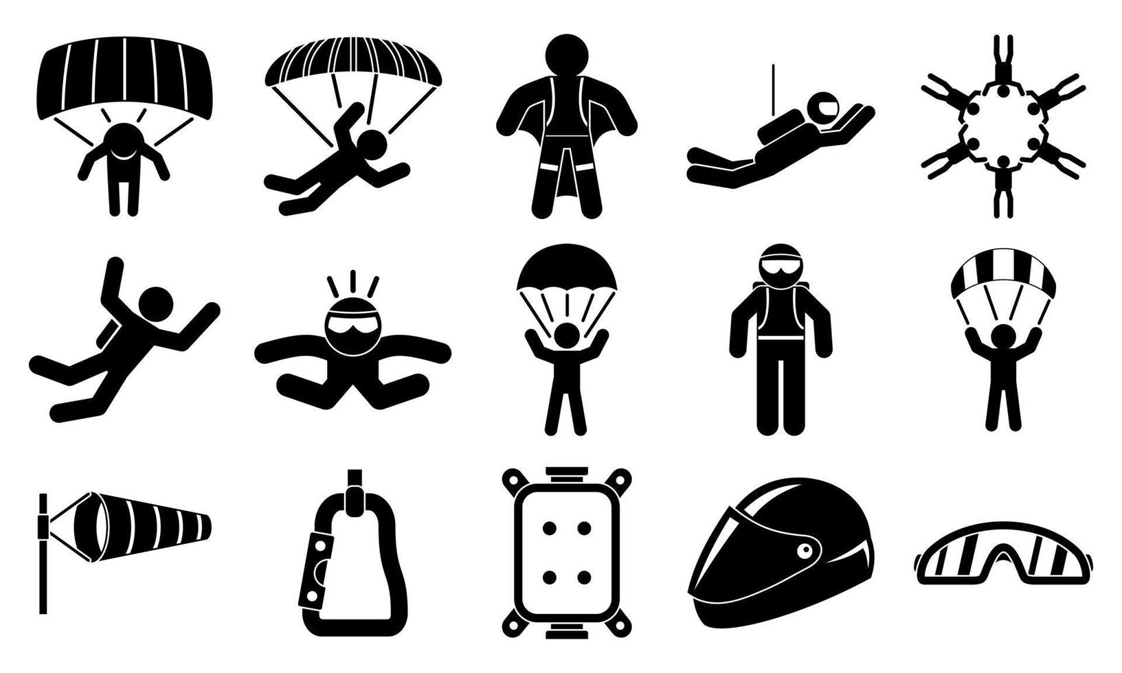 Skydivers icons set, simple style vector
