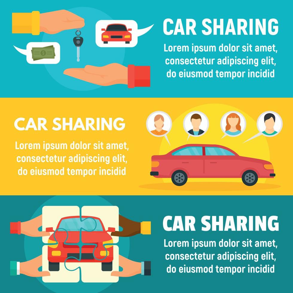 Car sharing banner set, flat style vector