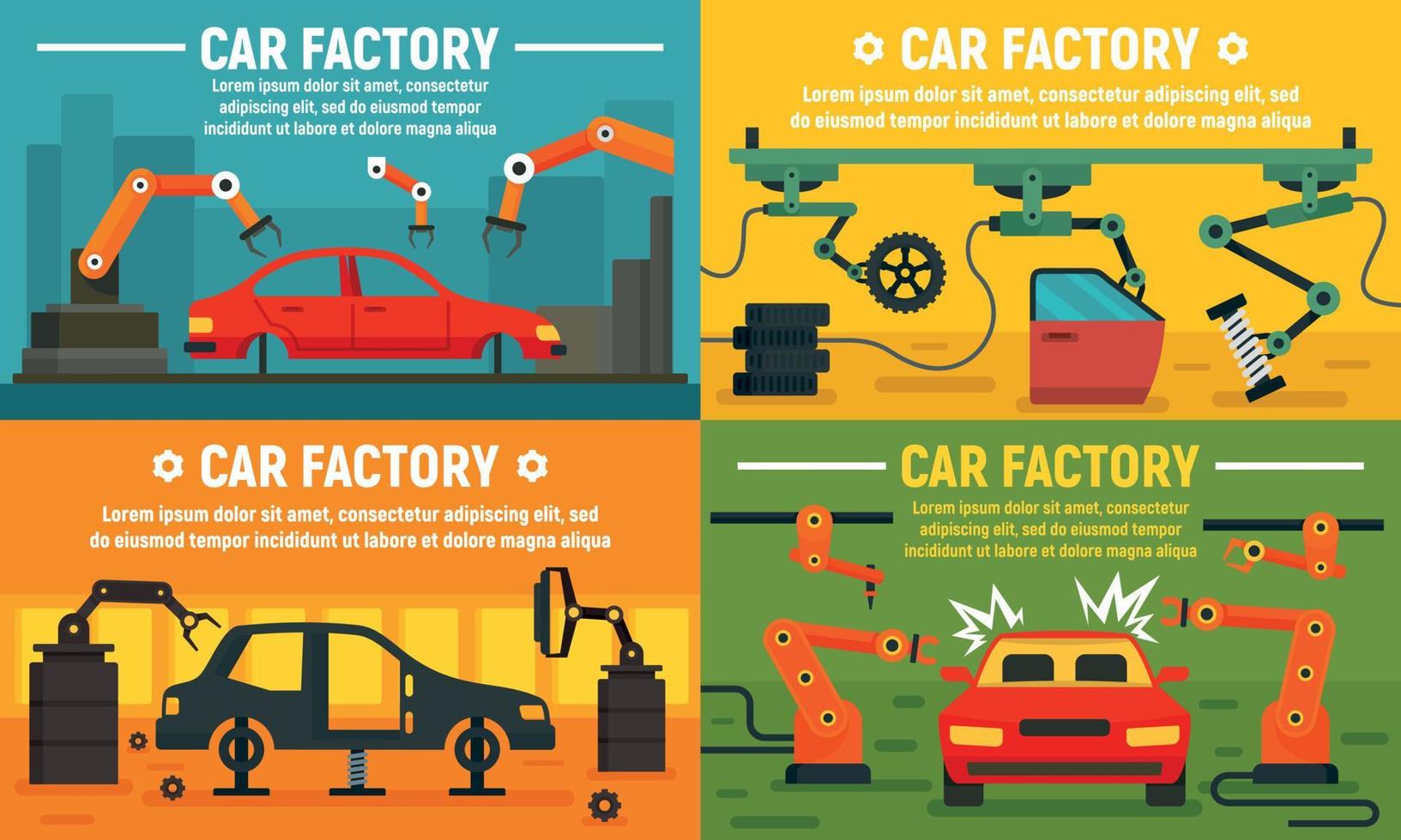 Industry car factory banner set, flat style vector