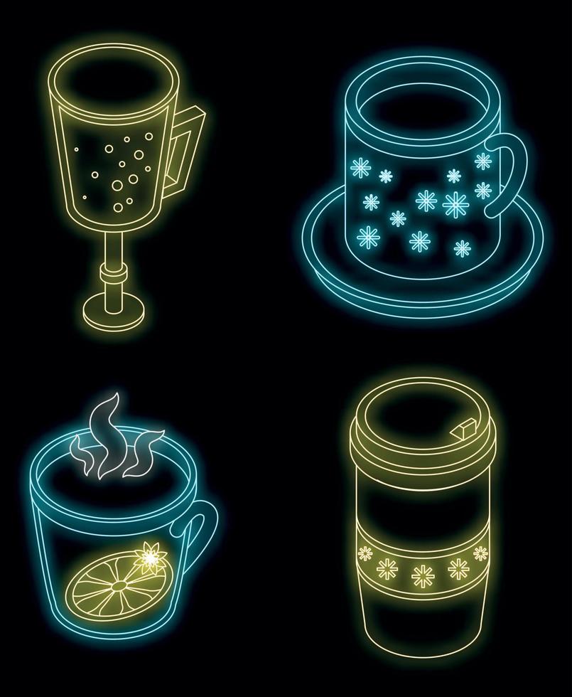 Mulled wine icon set vector neon