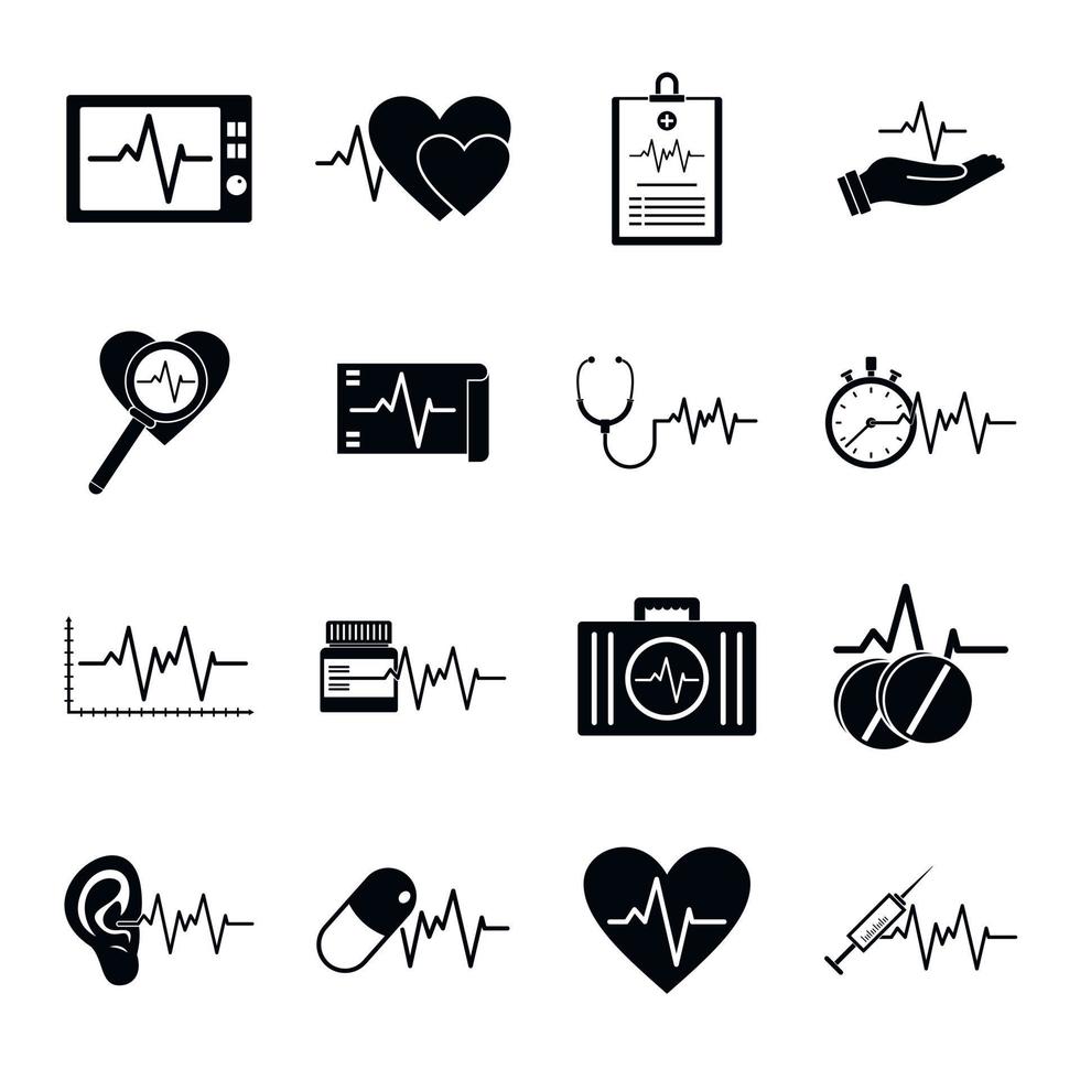 Heart pulse beat icons set, simple style vector