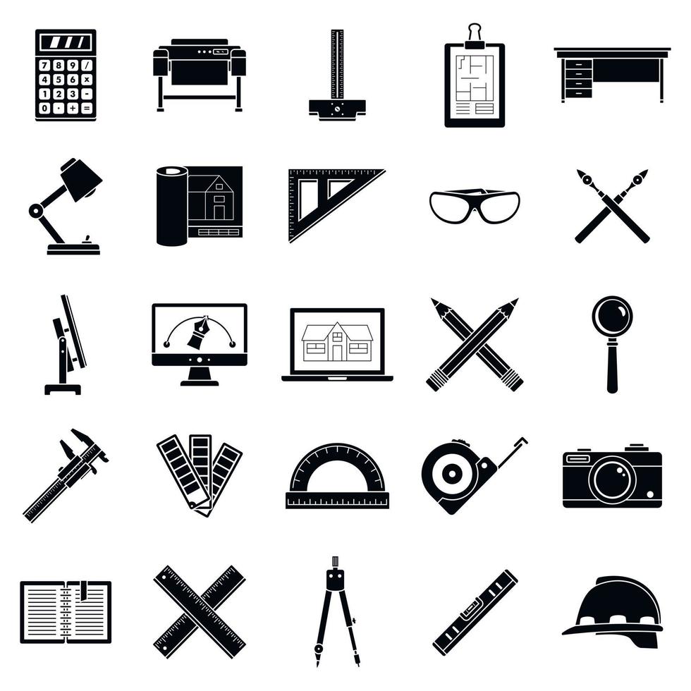 Architect tool icons set, simple style vector