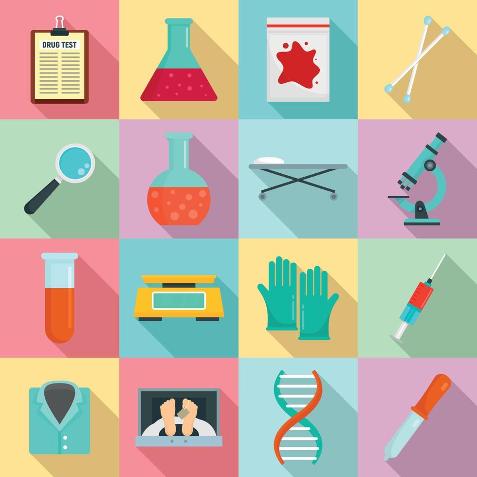 conjunto de iconos de laboratorio forense, estilo plano vector