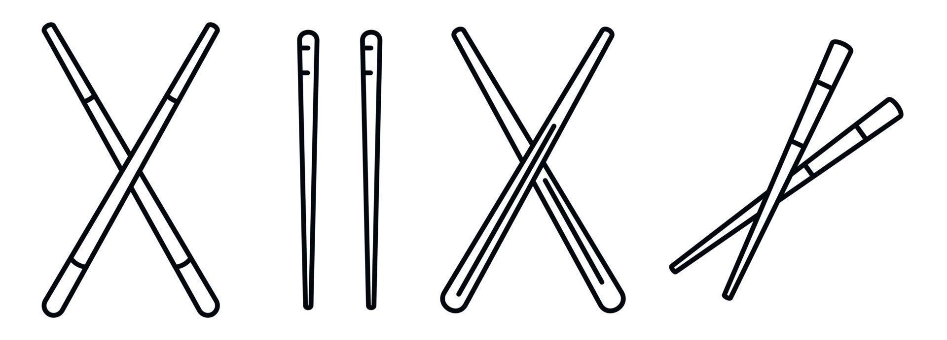 conjunto de iconos de palillos de bambú, estilo de esquema vector