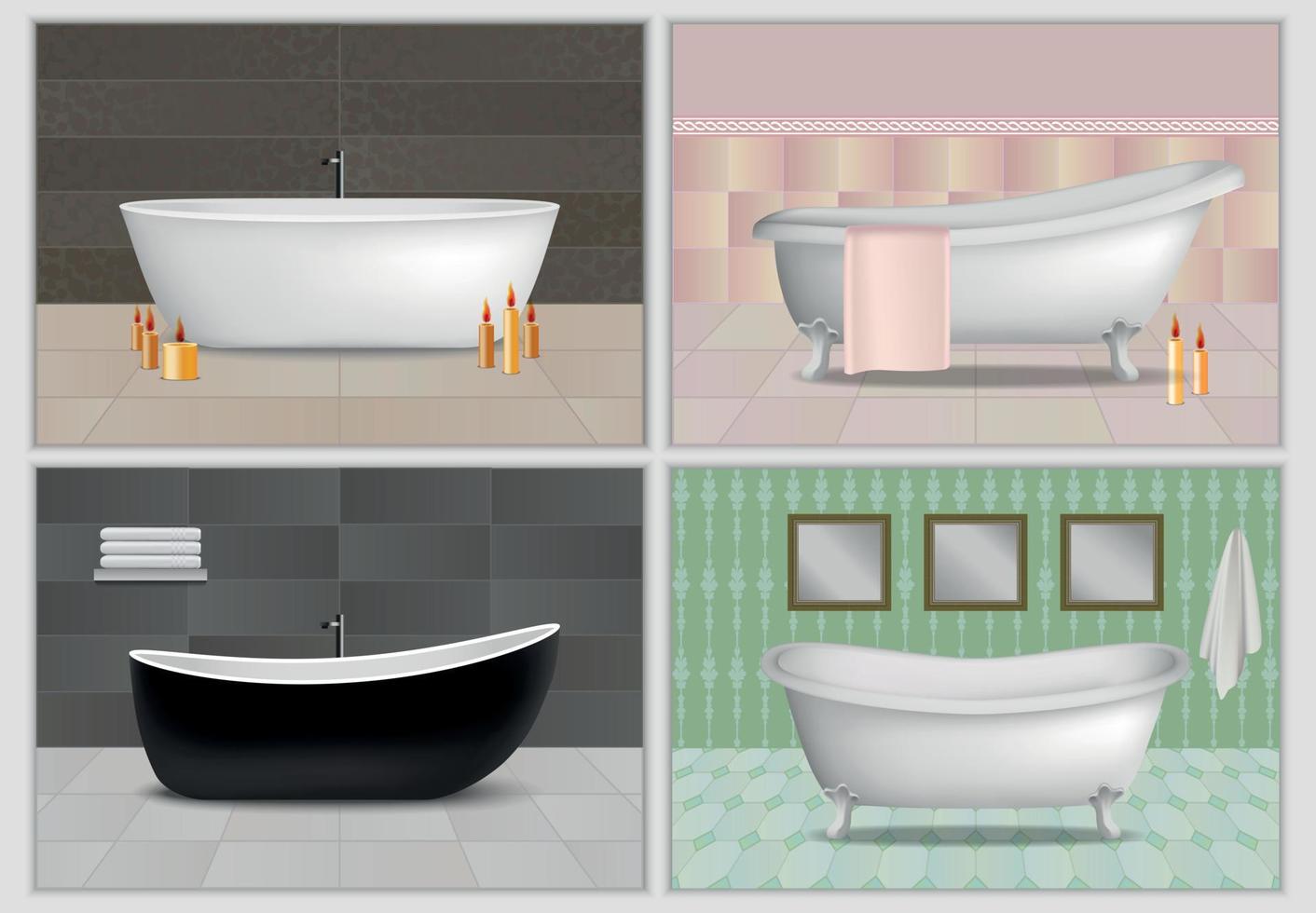 Bathtub interior mockup set, realistic style vector