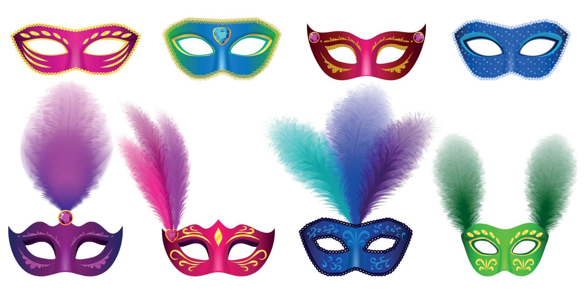 Carnival mask venetian mockup set, realistic style vector
