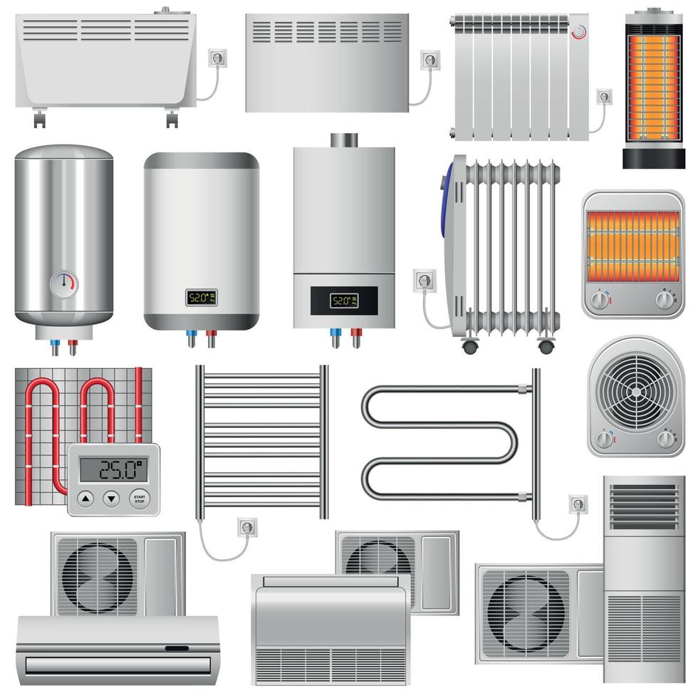 Electric heater device mockup set, realistic style vector