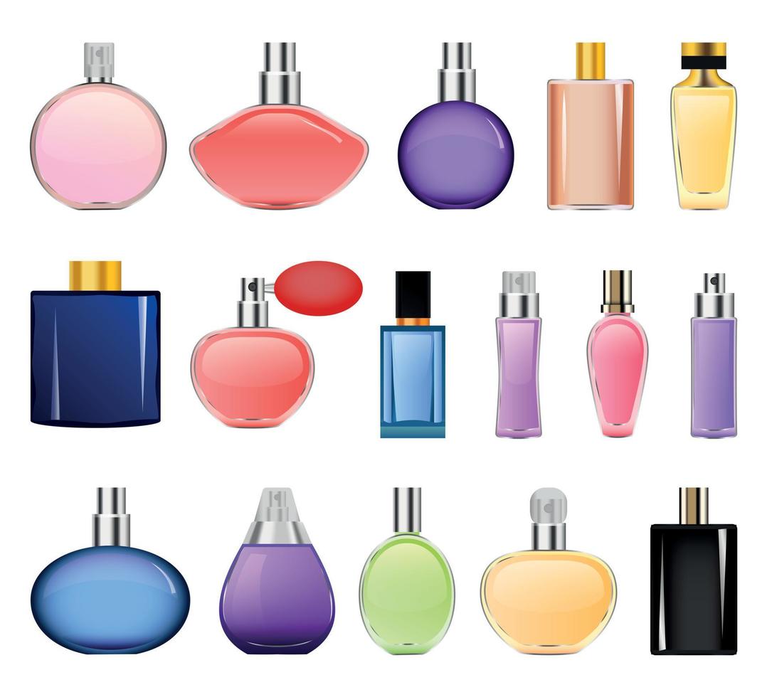 Fragrance bottles mockup set, realistic style vector