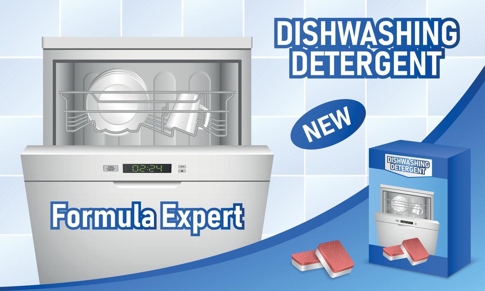 Dishwasher concept background, realistic style vector