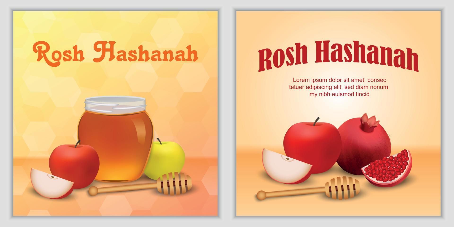 Rosh Hashanah banner concept set, realistic style vector