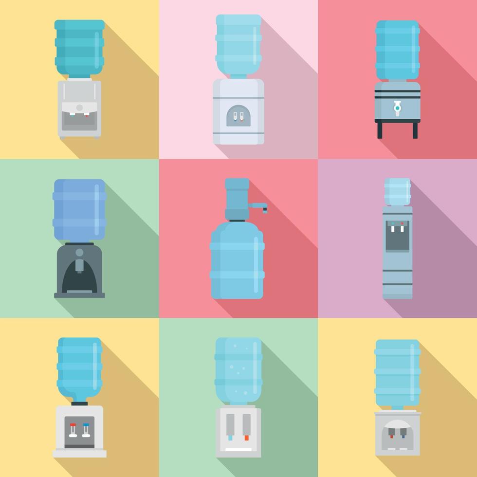 conjunto de iconos de agua más fría, estilo plano vector