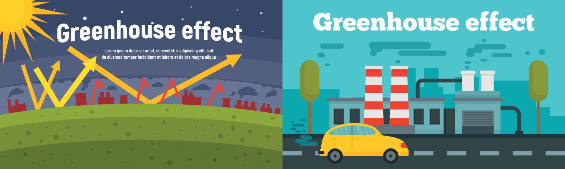 Greenhouse effect banner set, flat style vector