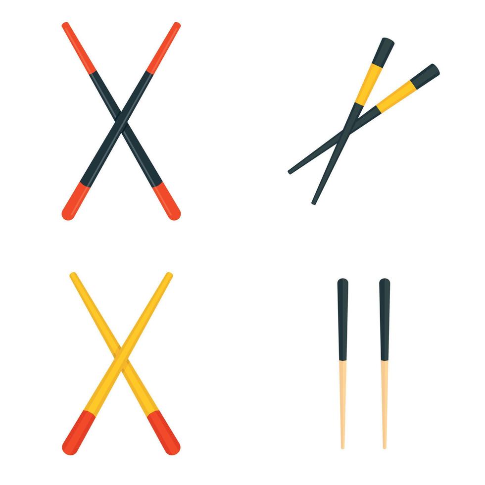 Chopsticks icons set, flat style vector