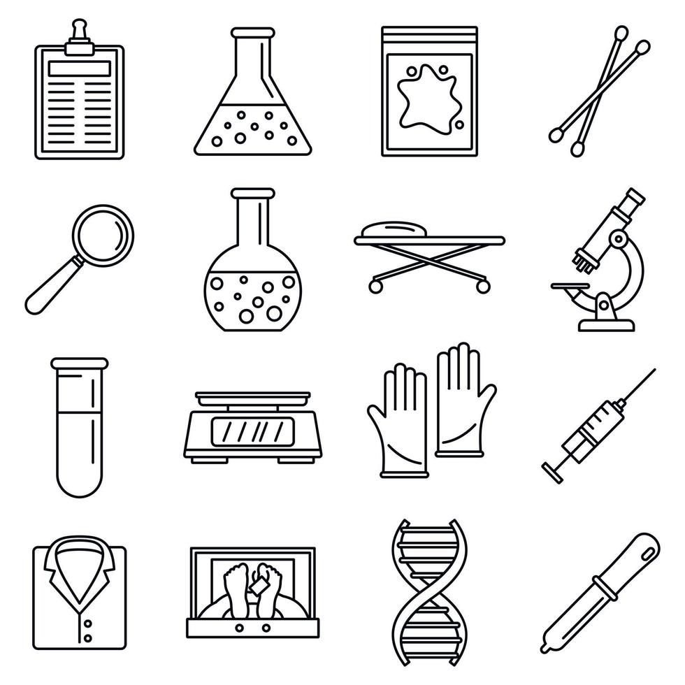 Conjunto de iconos de laboratorio de investigación de ADN, estilo de contorno vector
