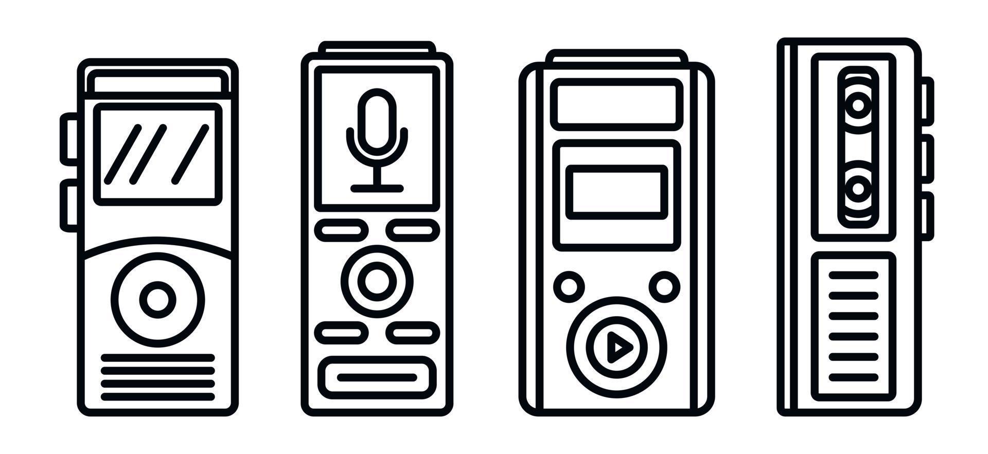 Modern dictaphone icons set, outline style vector