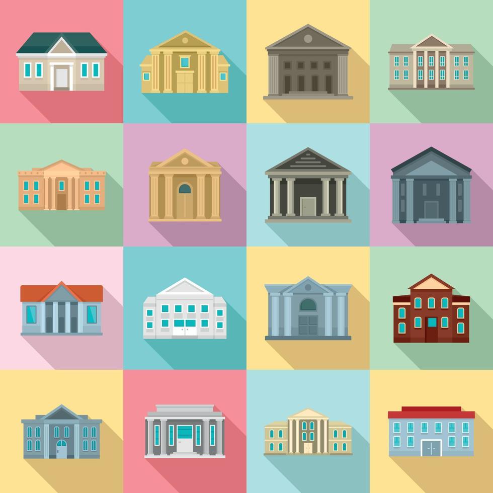 Courthouse icons set, flat style vector